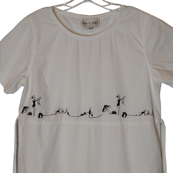 Vintage David Dart Sport White Maxi Dress Size Medium Tie Back Beach Scene - Picture 2 of 9